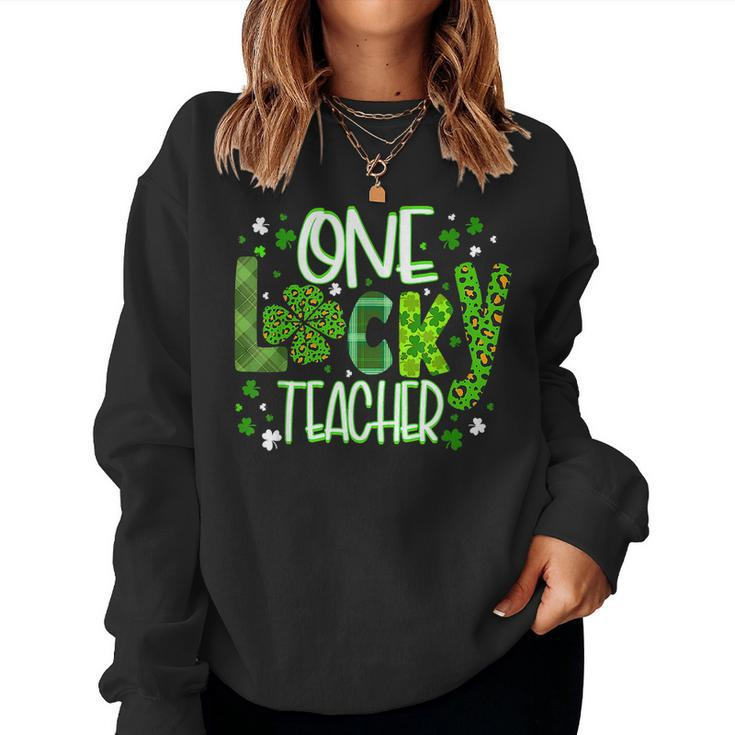 St Patricks Day Teacher Life Irish Lucky Plaid Shamrock Women Crewneck Graphic Sweatshirt