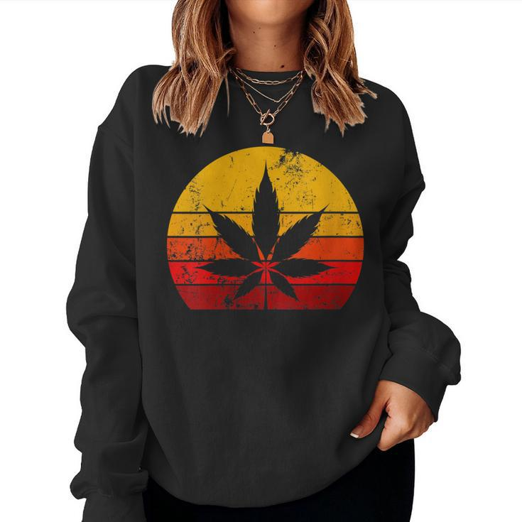 Womens Sun Vintage Marijuana Weed Cannabis Leaf Retro Doobies Cool Women Sweatshirt
