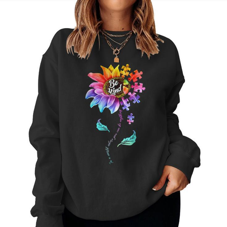 Sunflower Autism Awareness Be Kind Puzzle Mom Support Kids  Women Crewneck Graphic Sweatshirt