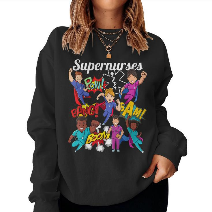 Supernurses Super Hero Comic Superhero Style Rn Nursing Gift  Women Crewneck Graphic Sweatshirt