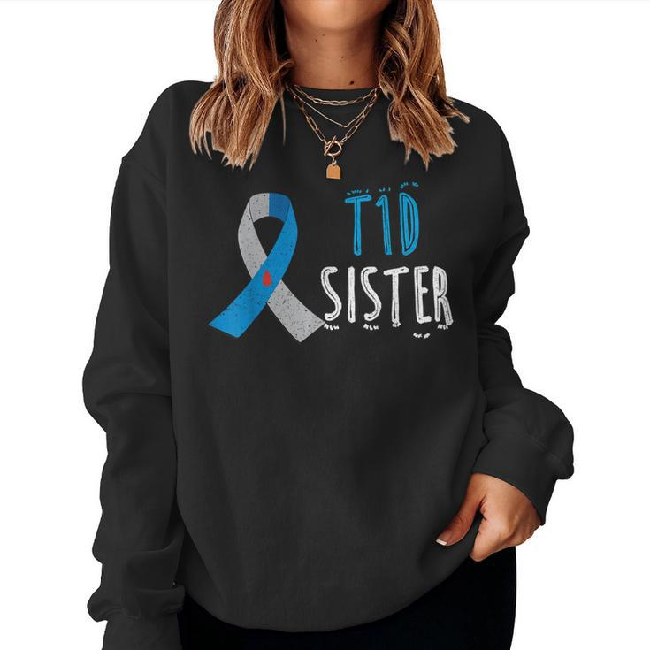 T1d Sister Type 1 Diabetes Awareness Blue Ribbon Girls Women Sweatshirt