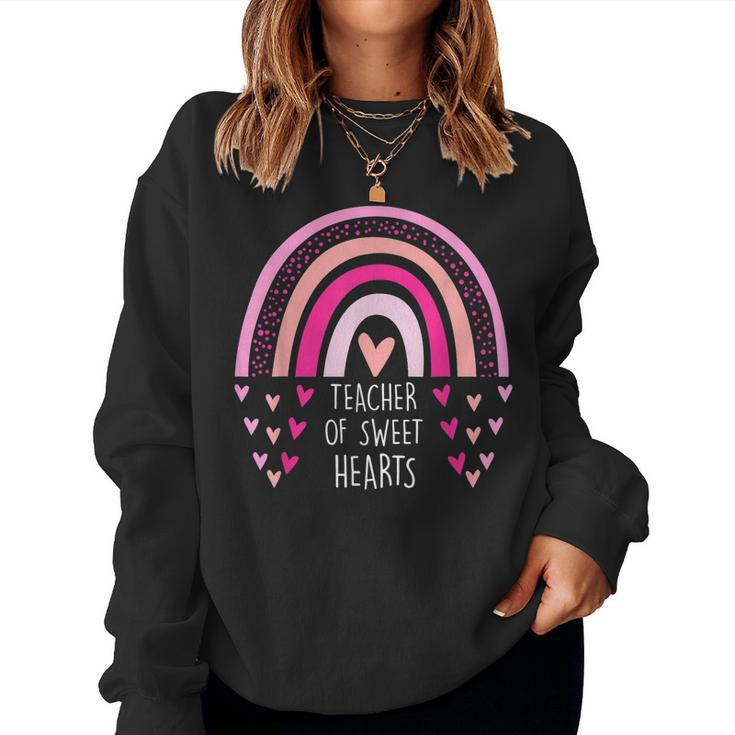 Teacher Sweet Hearts Rainbow Pre-K Teacher Valentines Day  Women Crewneck Graphic Sweatshirt