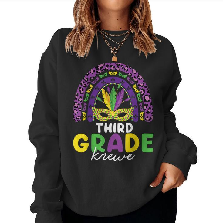 Third Grade Krewe Rainbow Leopard Mardi Gras Teacher  Women Crewneck Graphic Sweatshirt