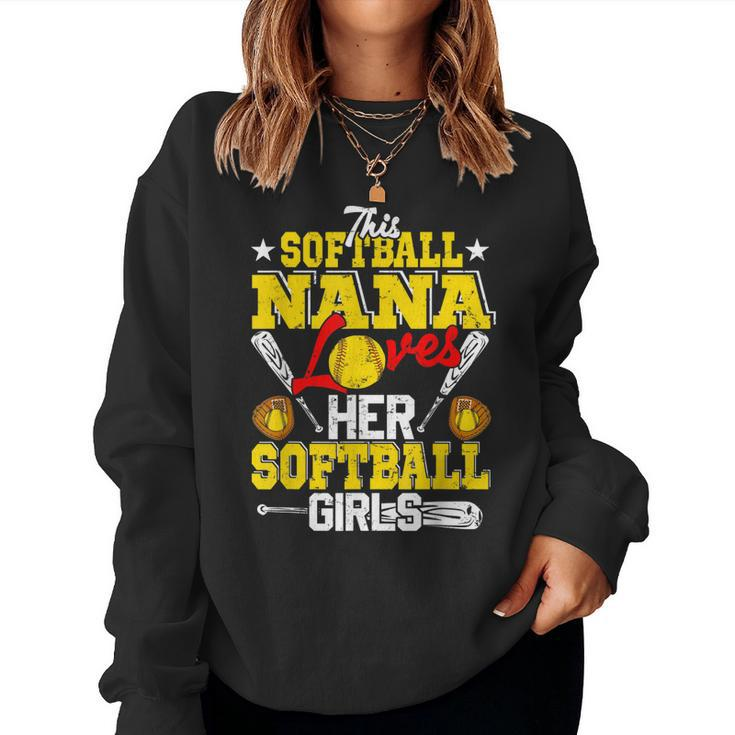 This Softball Nana Loves Her Softball Girls Matching Family Women Crewneck Graphic Sweatshirt