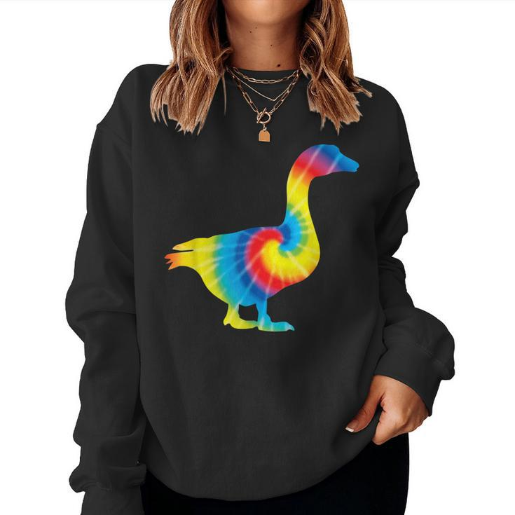 Tie Dye Goose Rainbow Print Waterfowl Hippie Peace Gift  Women Crewneck Graphic Sweatshirt
