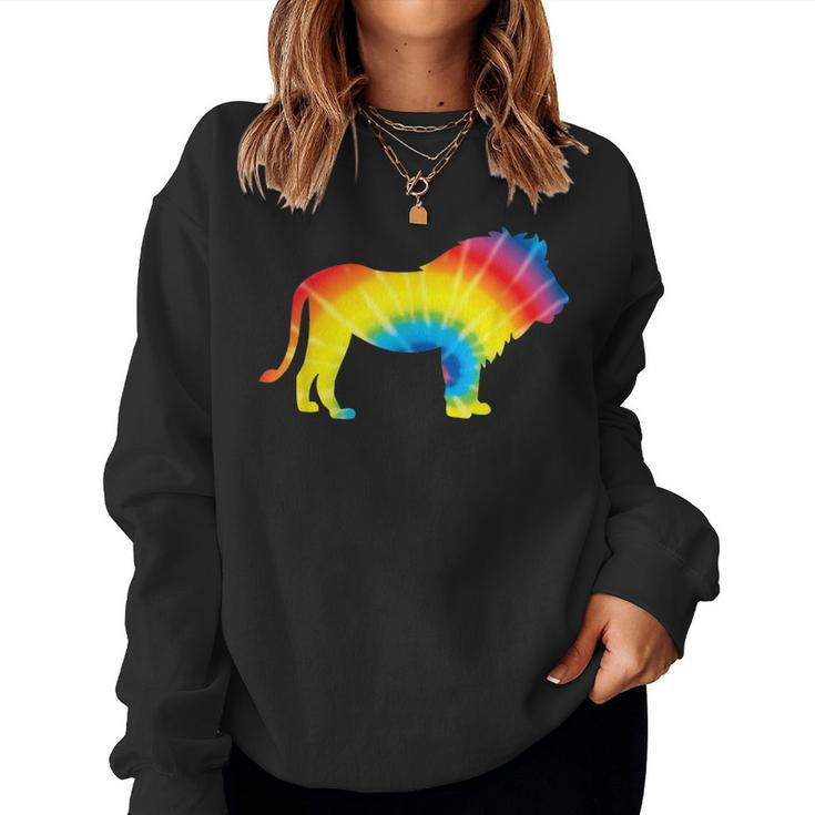 Tie Dye Lion Rainbow Print Lionet Cub Hippie Peace Gift Women Crewneck Graphic Sweatshirt