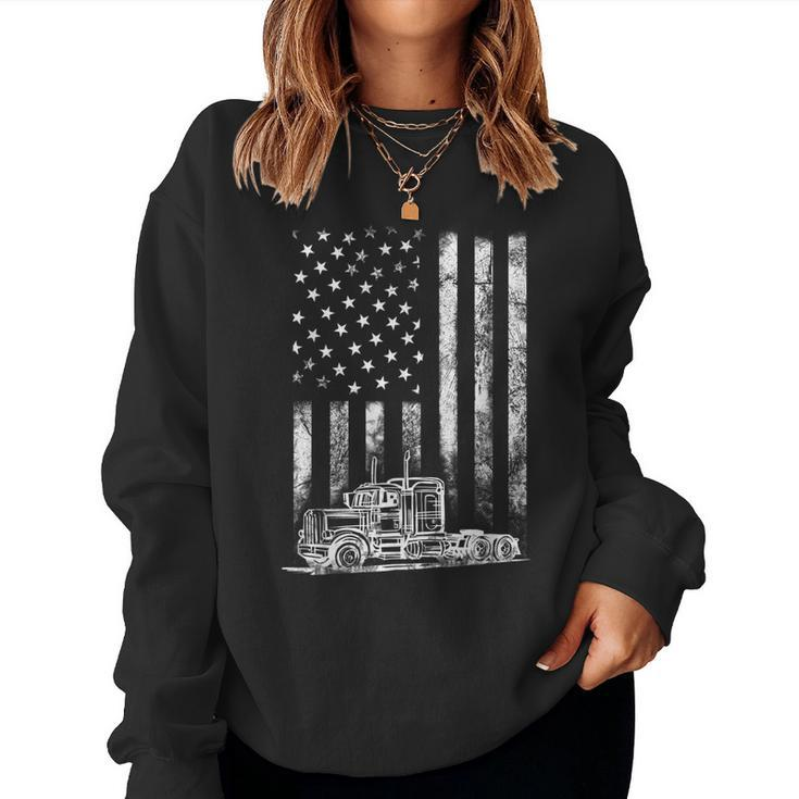 Truck Driver American Flag Trucker Vintage Men Women Gift  Women Crewneck Graphic Sweatshirt