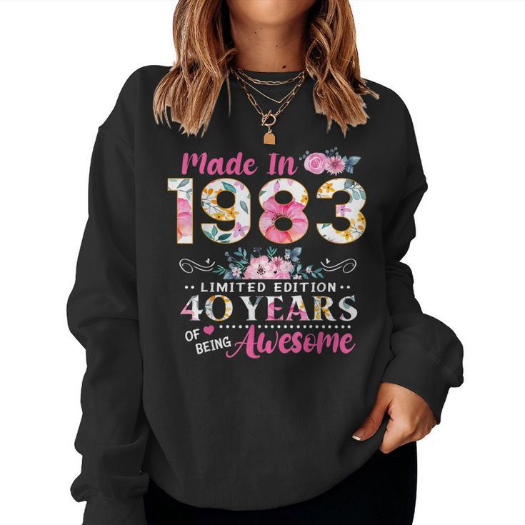 Turning 40 Floral Made In 1983 40Th Birthday Gifts Women Women Crewneck Graphic Sweatshirt