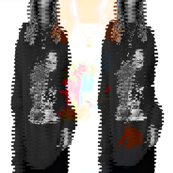 Two Cow Hat Santa Christmas Lights Cow Christmas Women Sweatshirt