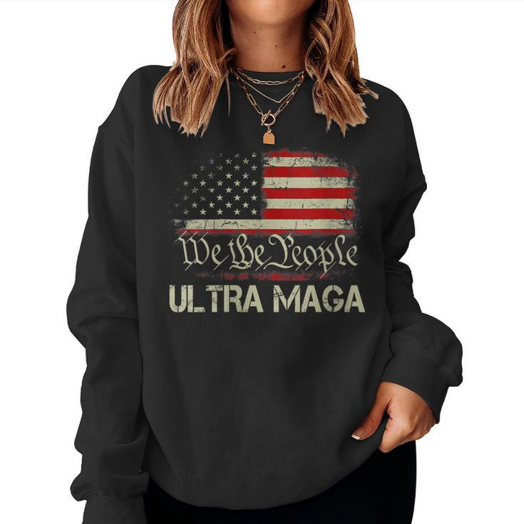 Womens Ultra Maga Anti Biden Us Flag Pro Trump Trendy Women Sweatshirt