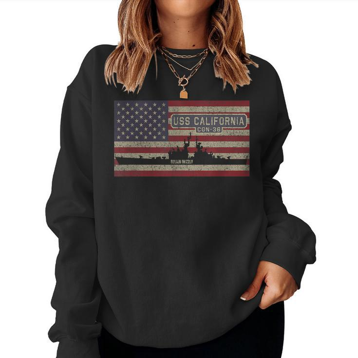 Uss California Cgn-36 Guided Missile Cruiser Usa Flag  Women Crewneck Graphic Sweatshirt