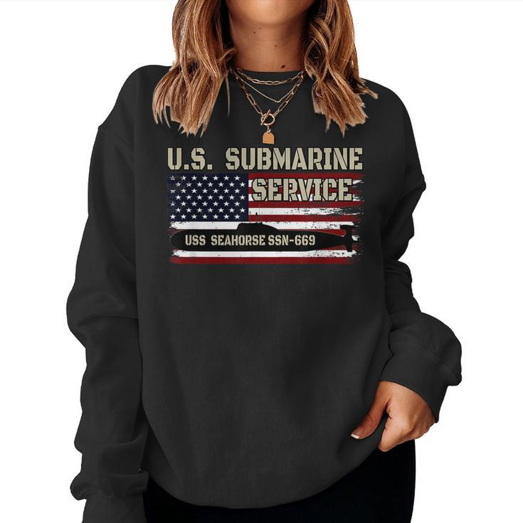Uss Seahorse Ssn-669 Submarine Veterans Day Fathers Day  Women Crewneck Graphic Sweatshirt