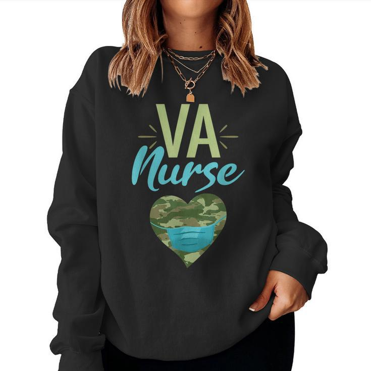 Va Nurse Heart Camouflage Camo Facemask Rn  Women Crewneck Graphic Sweatshirt