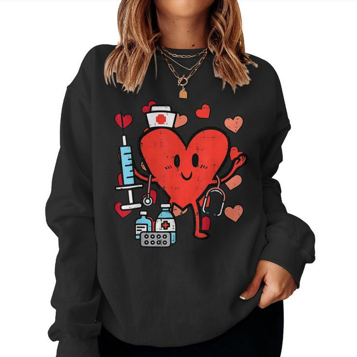 Valentines Day Nurse Heart Funny Nursing Scrub Top Rn Women  Women Crewneck Graphic Sweatshirt