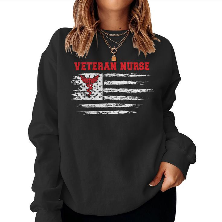 Veteran Nursing Caduceus Proud Veteran Nurse  Women Crewneck Graphic Sweatshirt