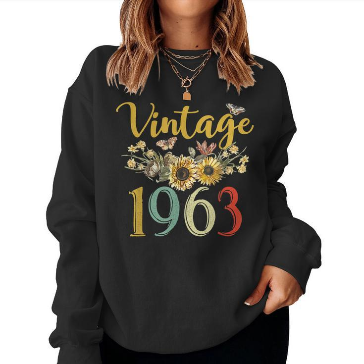 Vintage 1963 Sunflower 60Th Birthday Awesome Since 1963  Women Crewneck Graphic Sweatshirt