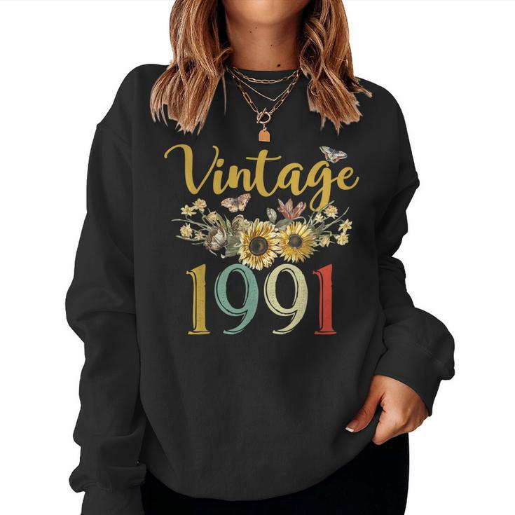 Vintage 1991 Sunflower 32Nd Birthday Awesome Since 1991 Women Sweatshirt