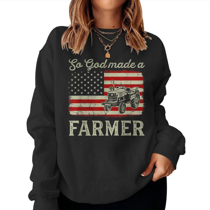 Vintage Old American Flag Patriotic So God Made A Farmer Women Crewneck Graphic Sweatshirt