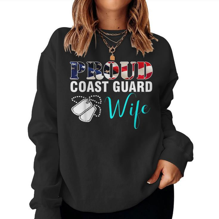 Vintage Proud Coast Guard Wife With American Flag Gift  Women Crewneck Graphic Sweatshirt