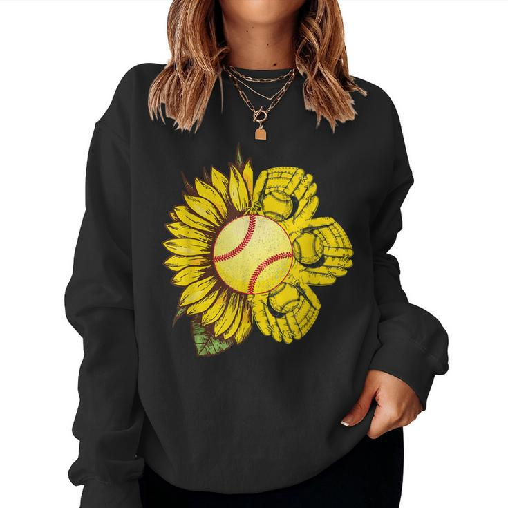 Vintage Softball Sunflower Mom Women Girl Mother Softball  Women Crewneck Graphic Sweatshirt