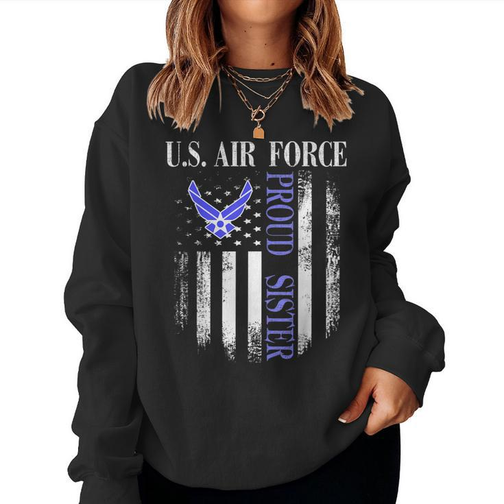 Vintage US Air Force Proud Sister With American Flag  Women Crewneck Graphic Sweatshirt