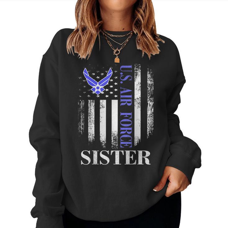 Proud Air Force Sister American Flag Veteran Women Sweatshirt Mazezy