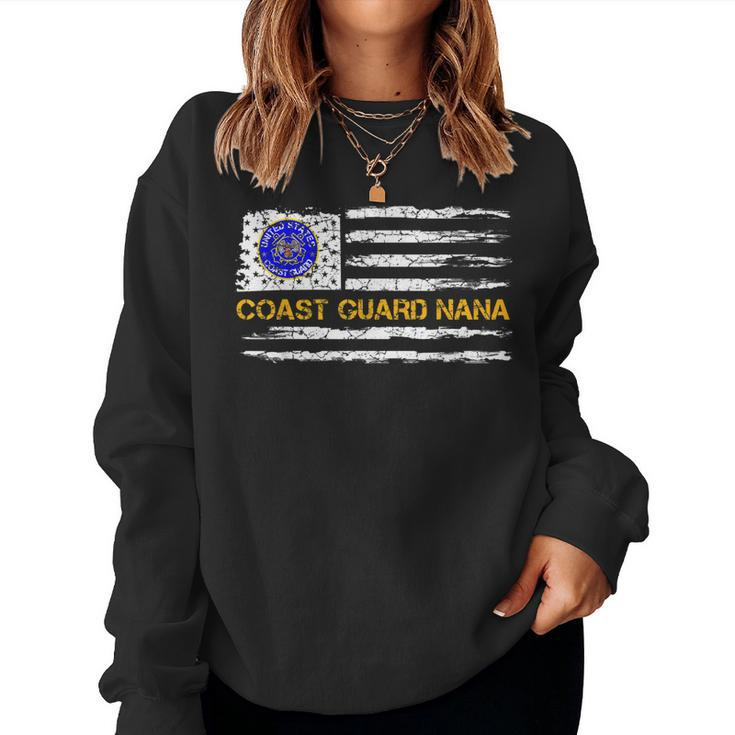 Vintage Usa American Flag Proud Us Coast Guard Veteran Nana  Women Crewneck Graphic Sweatshirt