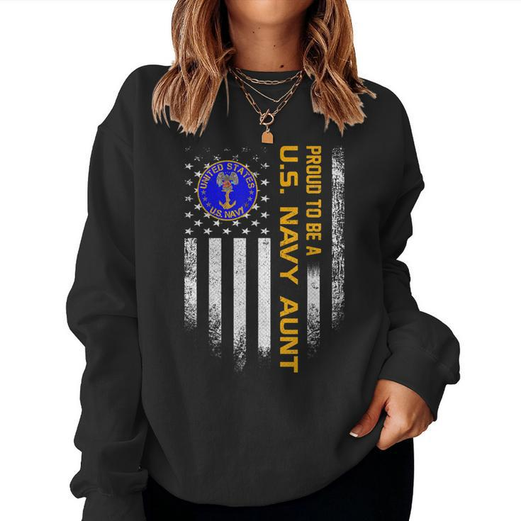 Vintage Usa American Flag Proud To Be Us Navy Aunt Military Women Sweatshirt