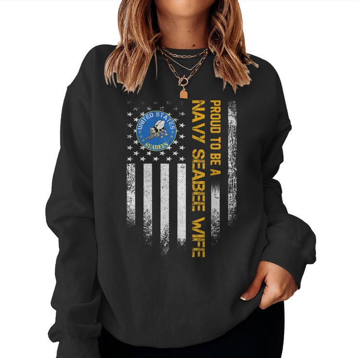 Vintage Usa American Flag Proud To Be A Us Navy Seabee Wife Women Sweatshirt