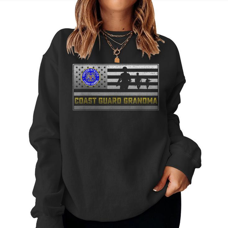 Vintage Usa Flag Proud Us Coast Guard Veteran Grandma  Women Crewneck Graphic Sweatshirt