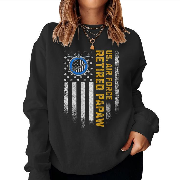 Vintage Usa Flag Retired Us Air Force Veteran Papaw  Women Crewneck Graphic Sweatshirt