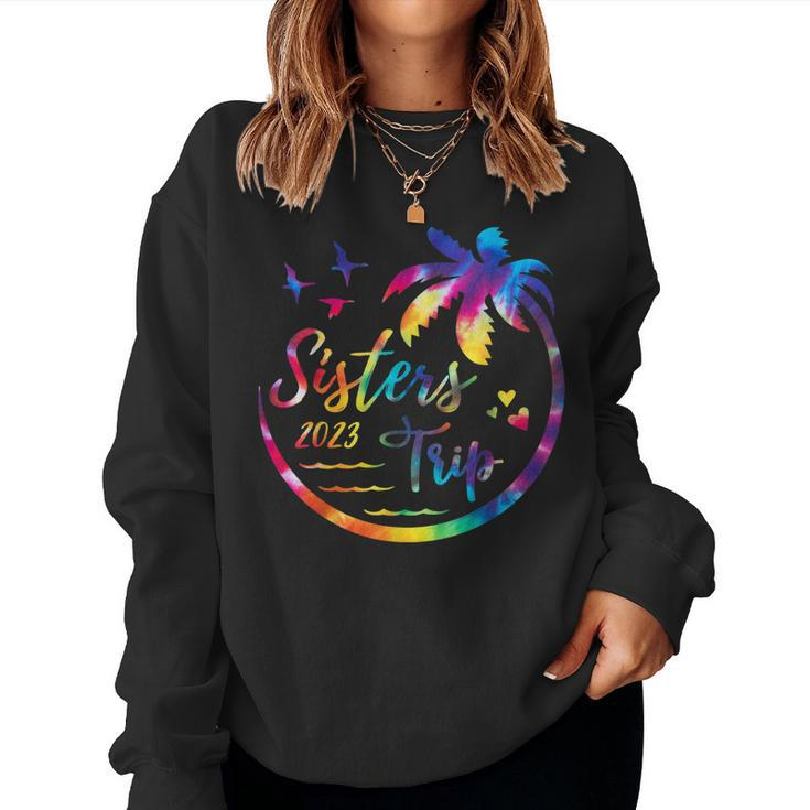 Warning Sisters Trip In Progress Vacation Tie Dye Beach 2023 Women Sweatshirt
