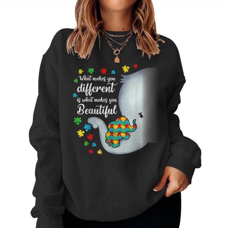 What Makes You Different Elephant Autism Mom Boys Girl Kids  Women Crewneck Graphic Sweatshirt