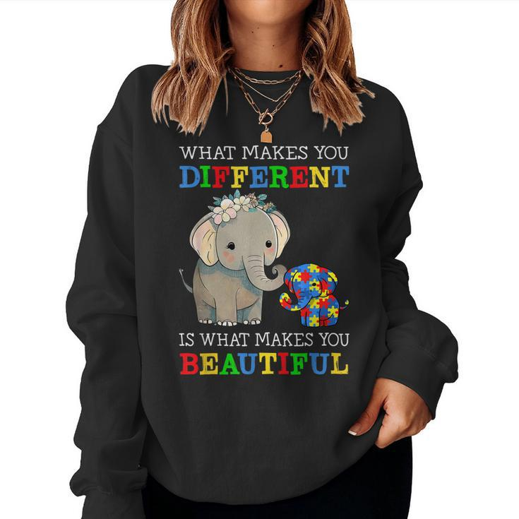 What Makes You Different Elephant Mom Autism Awareness  Women Crewneck Graphic Sweatshirt