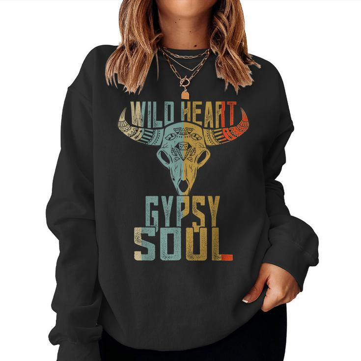 Wild Heart Gypsy Boho Soul Vintage Boho Cow Bull Skull Women Sweatshirt