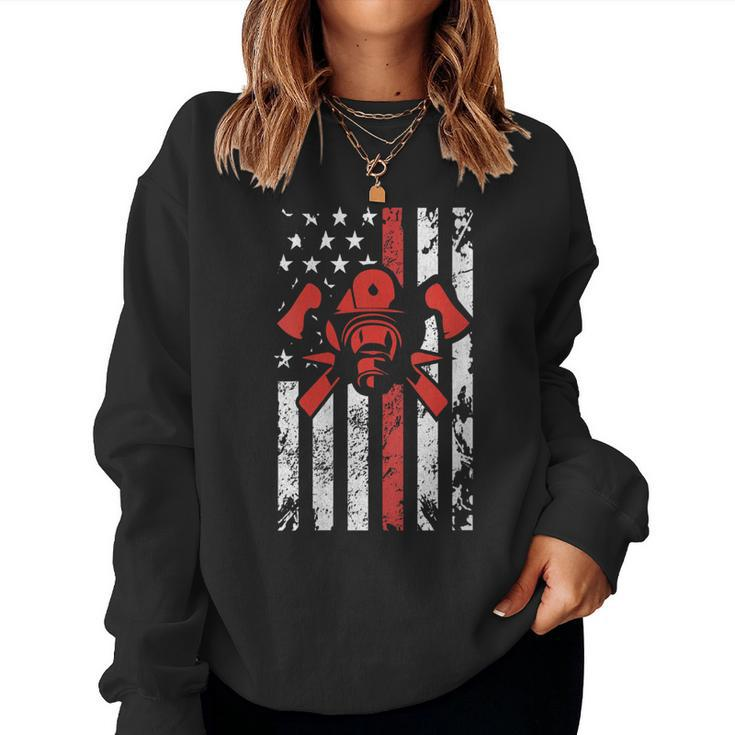 Womens American Flag Fire Fighter  Women Crewneck Graphic Sweatshirt