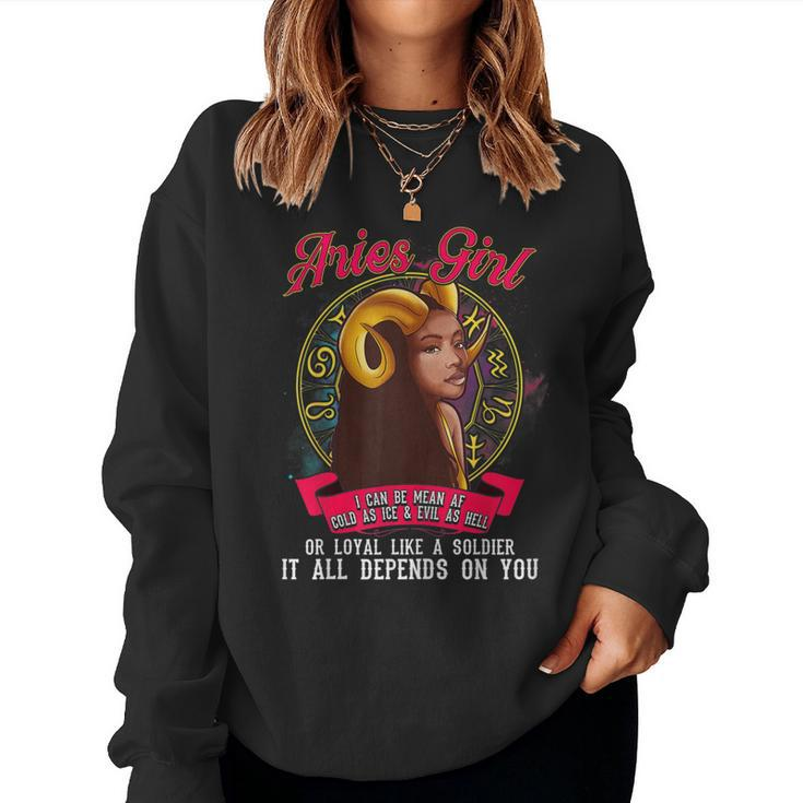 Womens Aries Zodiac Birthday Black Queen Mean Af Women Crewneck Graphic Sweatshirt