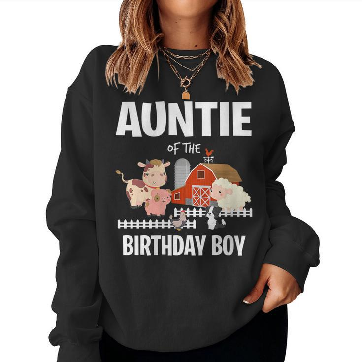 Womens Auntie Of The Birthday Boy Farm Animal Cow Pig Dog Farmer  Women Crewneck Graphic Sweatshirt