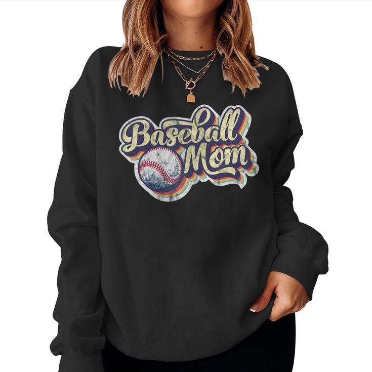 Womens Baseball Mom Retro Vintage Distressed Mothers Day Present  Women Crewneck Graphic Sweatshirt