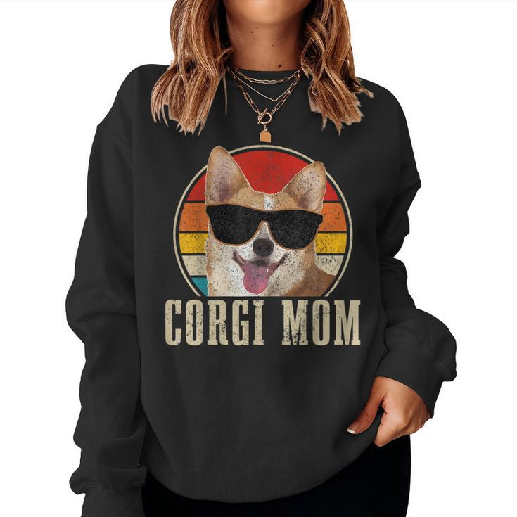 Womens Corgis Mom Vintage Sunglasses Funny Corgis Dog Owner  Women Crewneck Graphic Sweatshirt