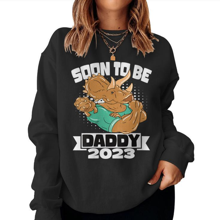 Womens Dino Dad Soon To Be Daddy 2023 Fathers Day  Women Crewneck Graphic Sweatshirt