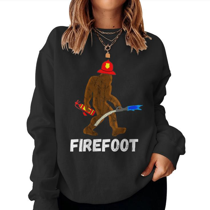 Womens Fire Fighter Bigfoot Fireman Funny Sasquatch Firefighter  Women Crewneck Graphic Sweatshirt