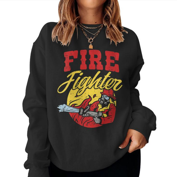Womens Fire Fighter With Water Hose Fighting The Fire Gift  Women Crewneck Graphic Sweatshirt