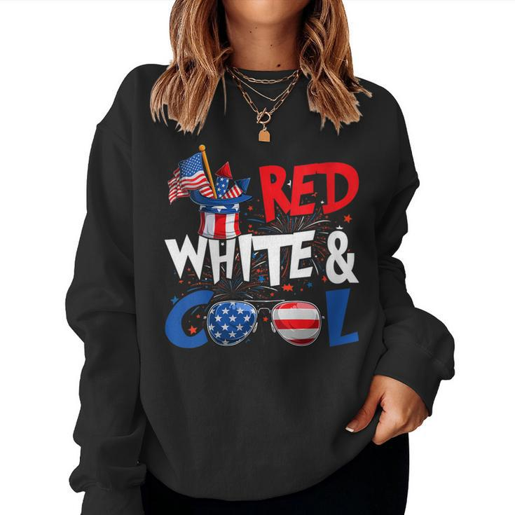 Womens Funny 4Th Of July Red White And Cool Sunglasses Usa Flag  Women Crewneck Graphic Sweatshirt