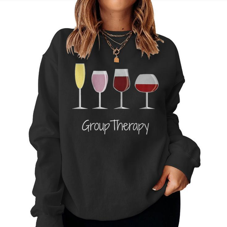 Womens Funny Womens Wine Drinking  - Group Therapy Women Crewneck Graphic Sweatshirt