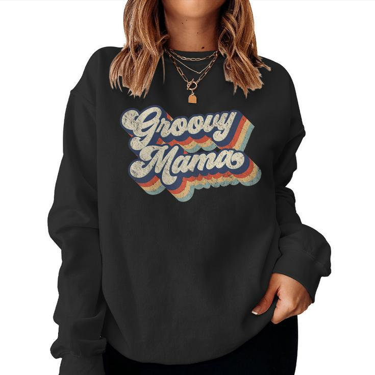 Womens Groovy Mama Retro Vintage Style Graphic Design Womens  Women Crewneck Graphic Sweatshirt