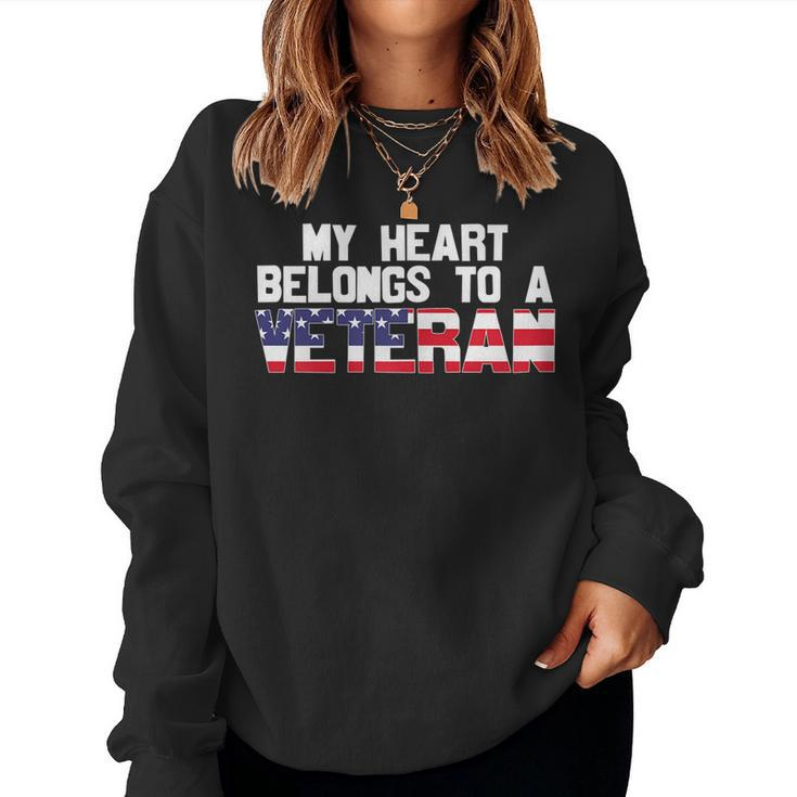 Womens My Heart Belongs To A Veteran Awesome Veteran Day Design  Women Crewneck Graphic Sweatshirt