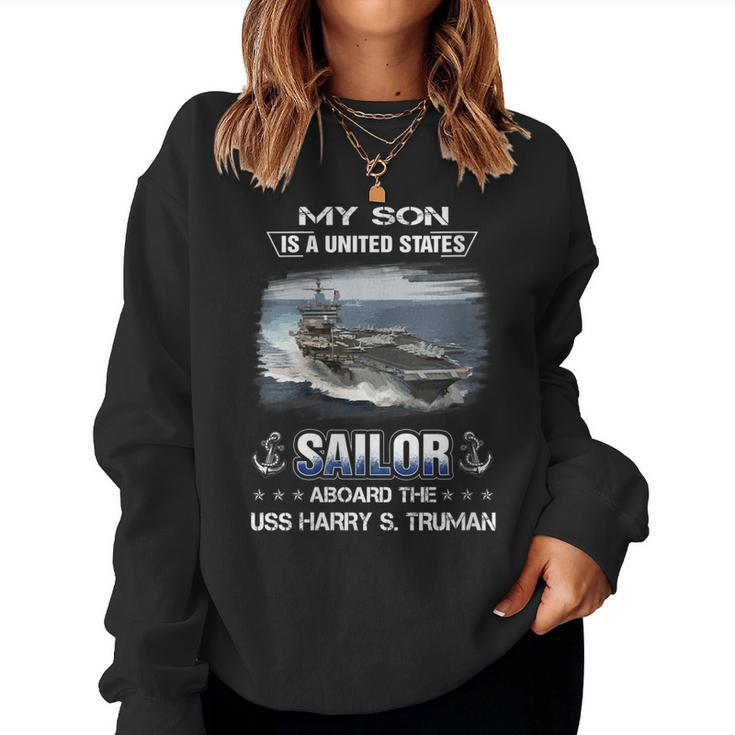 Womens My Son Is A Sailor Aboard The Uss Harry S Truman Cvn 75 Women Crewneck Graphic Sweatshirt