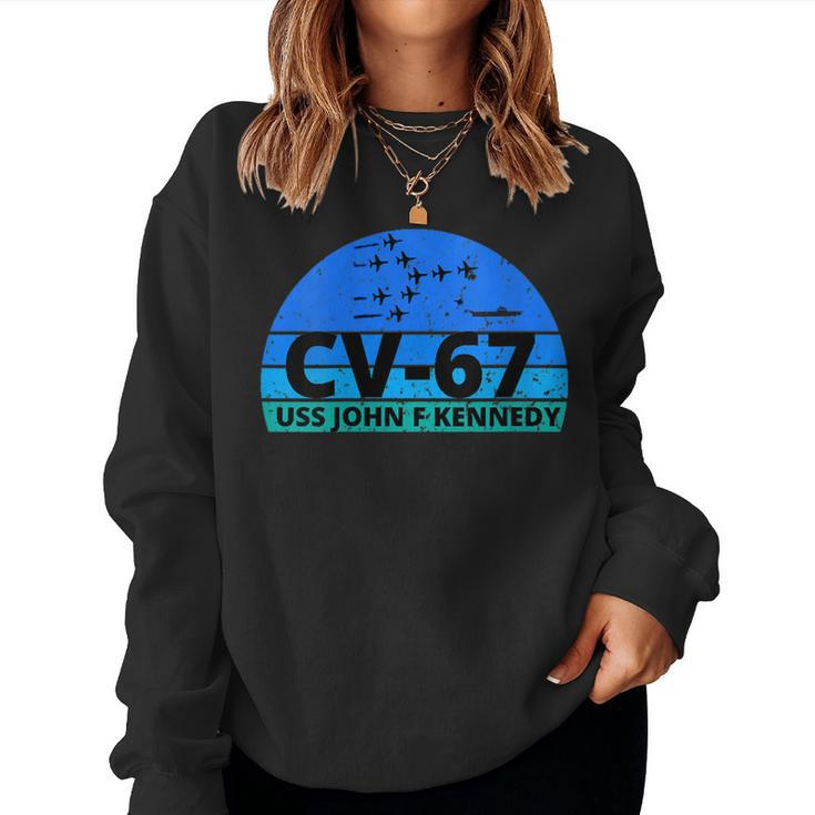 Womens Ocean Blue Navy Aircraft Carrier Uss Kennedy  Women Crewneck Graphic Sweatshirt