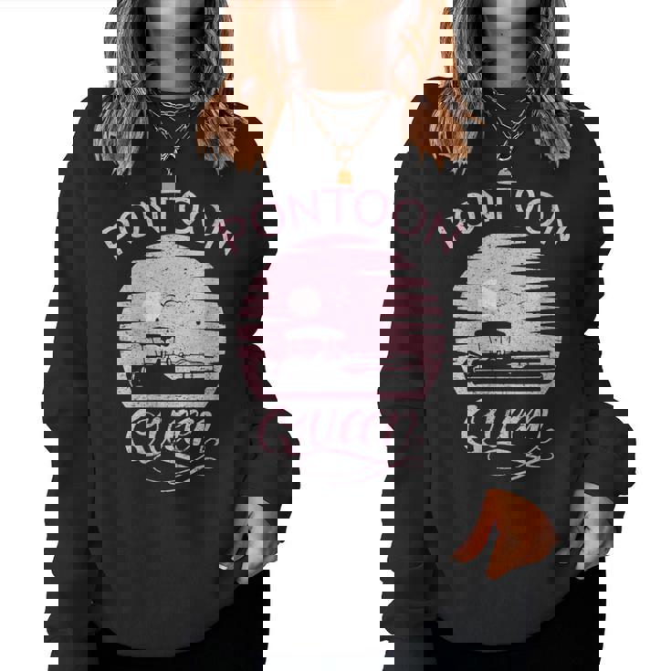 Womens Pontoon Queen Design Funny Pontoon Boat Lover Girls Boating  Women Crewneck Graphic Sweatshirt